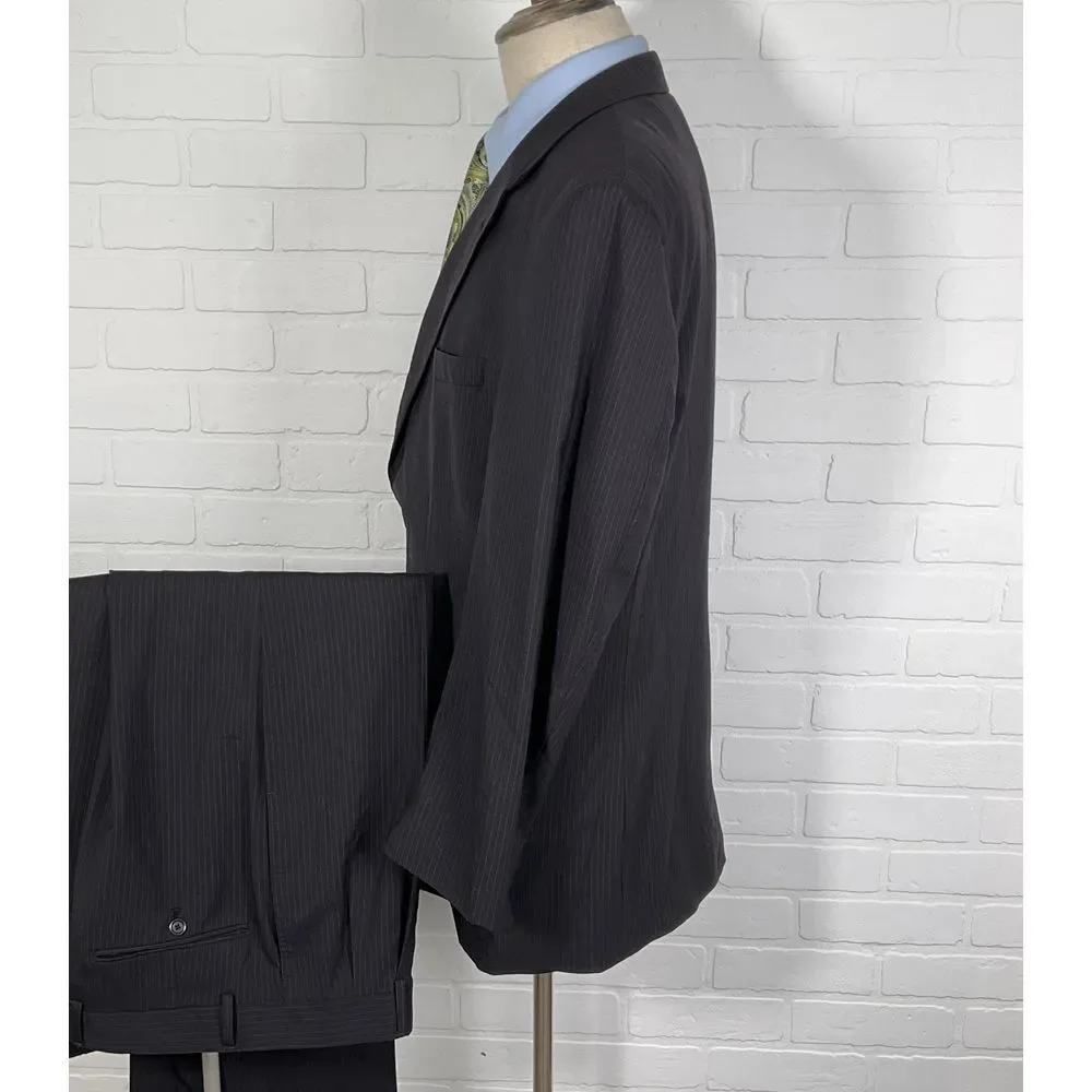 Jos A Bank Signature Suit Men 43R‎ 31W 32L Black Pinstripe Classic Career Wool